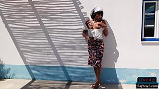 Curvy Indian Milf Angel Constance Strips Naked Outdoors for Playboy, she reveals.