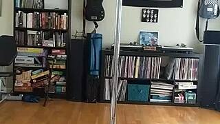 Hey, check this black and blue skirt strip by a curvy blonde milf!