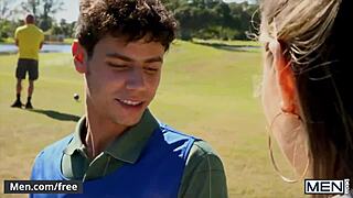 Tennis boy Kaleb Stryker gets his ass pounded hard by Dale Savage at Men.com.