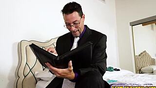 Jade Nile casually blows her burgling step dad with monster cock