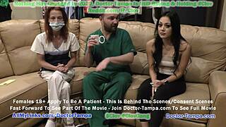 Florida college cheerleader Blaire Celeste gets her mandatory physical for cheerleading team from team doctor Dr. Tampa and nurse Stacy Shepard and surprise