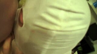 amateur bbw gives masked blowjob in homemade bondage scene