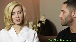 Fetish whore performs oral massage with nuru techniques