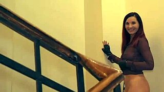 jeny smith sneaks naked through the office building, stripping in the elevator and on the stairs