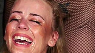 Flirty bombshell takes a huge facial cum load