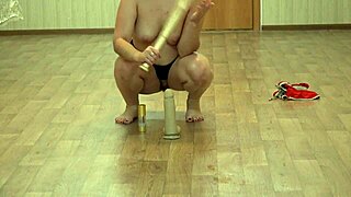 Wow! Hairy pussy girl jumps rope and masturbates her tight ass hard