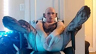 sissy in fishnet stocks uses huge dildo on gaping ass webcam solo