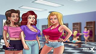 Have a hot strip scene in a bathroom with one of the hottest babe of Summertime saga