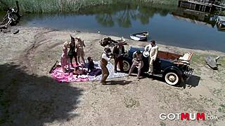 Intense Cowboy Role-Play With Mum In Outdoor Orgy Featuring Brunette And Blonde MILFs