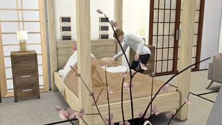 in this 3d anime hentai couple bent over for rough doggystyle fucking that made her squirt