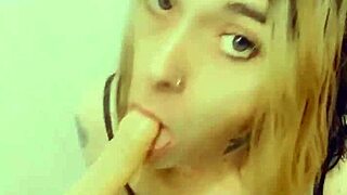 gorgeous tranny says, 'watch me tease and suck dicks in my skirt and heels!'