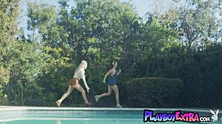 Oh, hot lesbians playing tag by the pool!