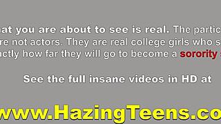 fresh college sorority babes participate in hazing session