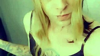 gorgeous tranny says, 'watch me tease and suck dicks in my skirt and heels!'