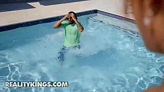 i caught kira perez and fiona frost in cowgirl action in the pool