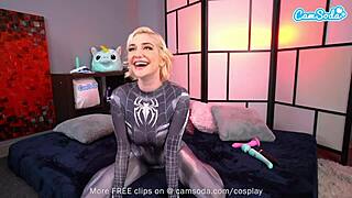 camsoda - blonde teen 18+ cosplay plays as spider girl masturbates on cam