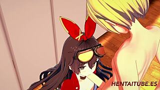 Genshin Impact hentai: Amber's handjob, blowjob, and wild fuck