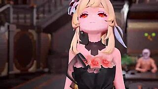 lumine in anime hentai adventure with big tits and lover in cartoon style.