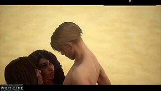 Two pretty girls fucking a guy on the beach - wild life with monster cock riding ffm threesome