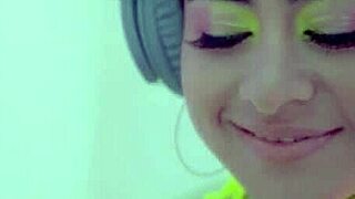 neon lingerie looks super hot on curvy short hair latina milf mia valentine stripping solo