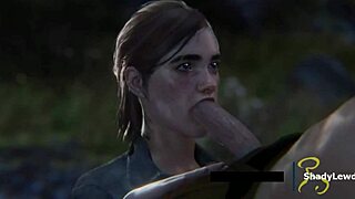Ellie vahşi 3D çizgi oyun sahnesinde sertçe sik emiyor