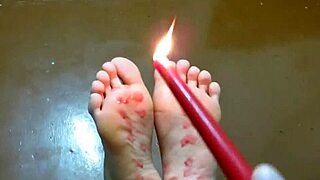 Tickling and Wax Domination on Bare Feet in Homemade Mature Foot Fetish