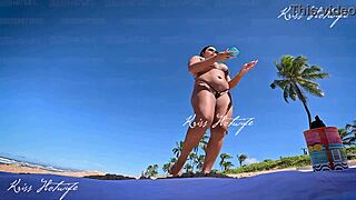 i'm on the beach with long hair tan lines big clit showing off my micro bikini