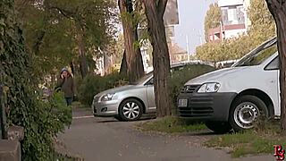 hunting a redhead slave evelyne foxy in the city, spanking and fucking her