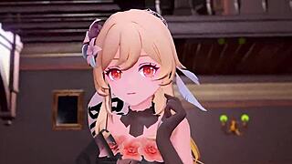 lumine in anime hentai adventure with big tits and lover in cartoon style.