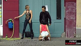 Busty German Publicly Humiliated Outside Before Cock Riding