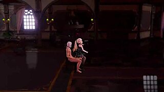 lumine in anime hentai adventure with big tits and lover in cartoon style.