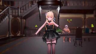 lumine in anime hentai adventure with big tits and lover in cartoon style.