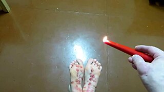 Tickling and Wax Domination on Bare Feet in Homemade Mature Foot Fetish