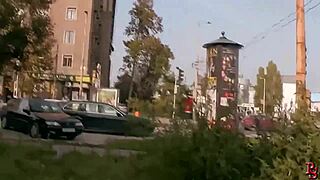 hunting a redhead slave evelyne foxy in the city, spanking and fucking her