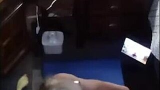 A hot and sultry woman does yoga naked for the camera while her big and floppy and flabby belly and pants hanging butt are nicely revealed