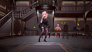 lumine in anime hentai adventure with big tits and lover in cartoon style.