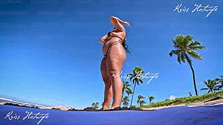 i'm on the beach with long hair tan lines big clit showing off my micro bikini