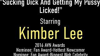 Slim girl Kimber Lee with her friend and natural tits performs oral sex to her boyfriend and gets a powerful orgasim