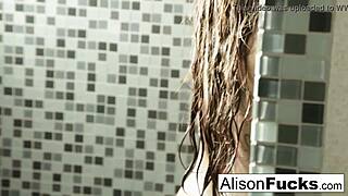 alison tyler in shower, rubbing her tight pussy with wild desire