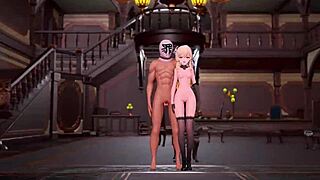 lumine in anime hentai adventure with big tits and lover in cartoon style.