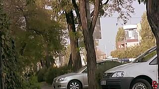 hunting a redhead slave evelyne foxy in the city, spanking and fucking her