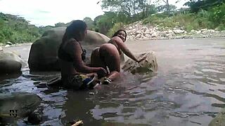 Lesbian Women On Outdoor Escapadita. They Lick Pussy And Fuck With Strapon In Public