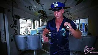 A powerful policeman has sex with a beautiful blonde TS student in the train to Barbie Anderson