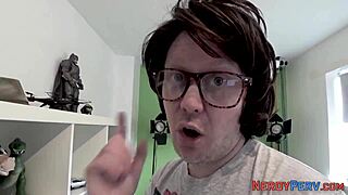 amateur girl gives blowjob to nerd in reality scene