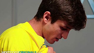 Feeling the rush as frat guy makes men cum at NextDoorStudios.