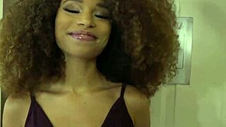 Beautiful curly ebony oiled and fucked pov style