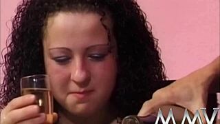 Brunette bitch takes two cocks. Gets facial cumshot.