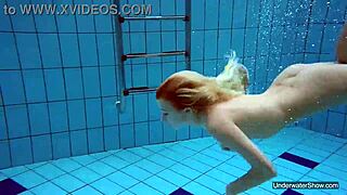 Petite Teen Milana Voda Swims Naked in Public Pool. Her Body Shines Underwater