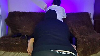 Milf mistress in latex pants demands ass worship with groping and sniffing