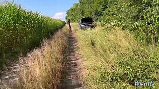 Public pickup pretty brunette gets cum on ass